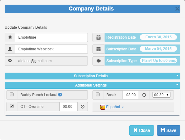 Seteo de horas extras