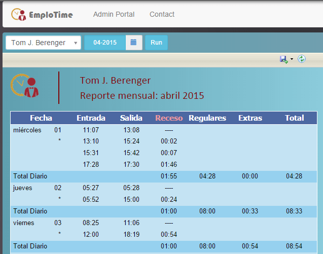 Reporte mensual con deducción de receso automático